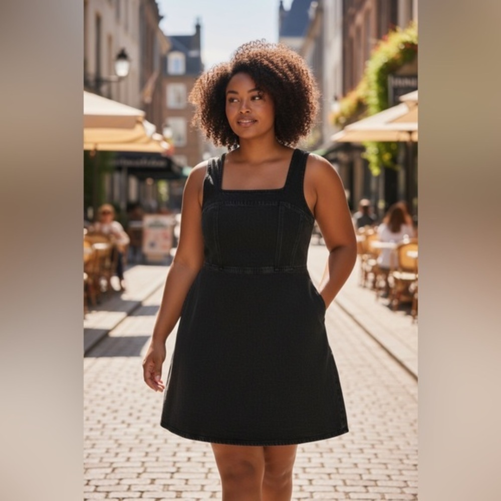 Lulus So Delighted Washed Black Denim Corset Seam Mini Dress Size XXL